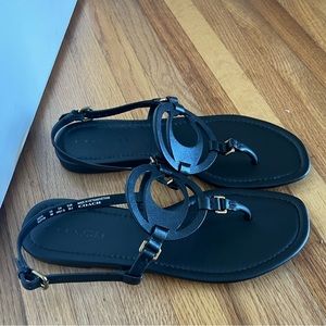 Coach Jeri T-Strap Sandal Black Leather